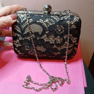 Chic Black Lace Clutch with Silver Chain